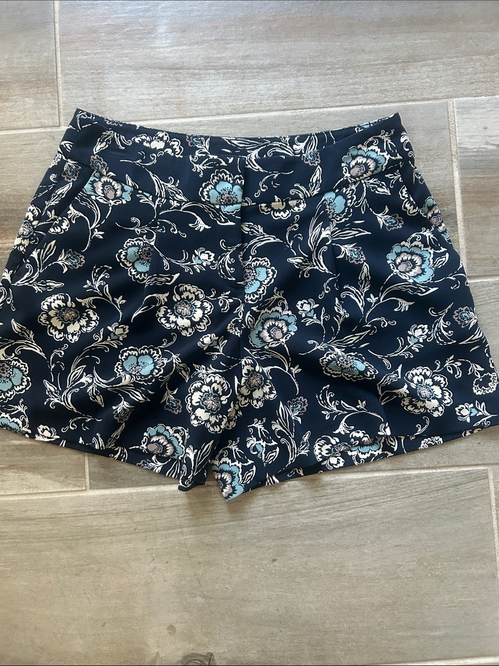 Ann Taylor Navy Floral Print Bermuda Shorts